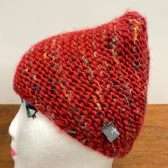 Wool Blend Women’s Red Chunky Knit Beanie Stocking Cap Ski Winter Hat Boho Indie - Picture 3 of 9